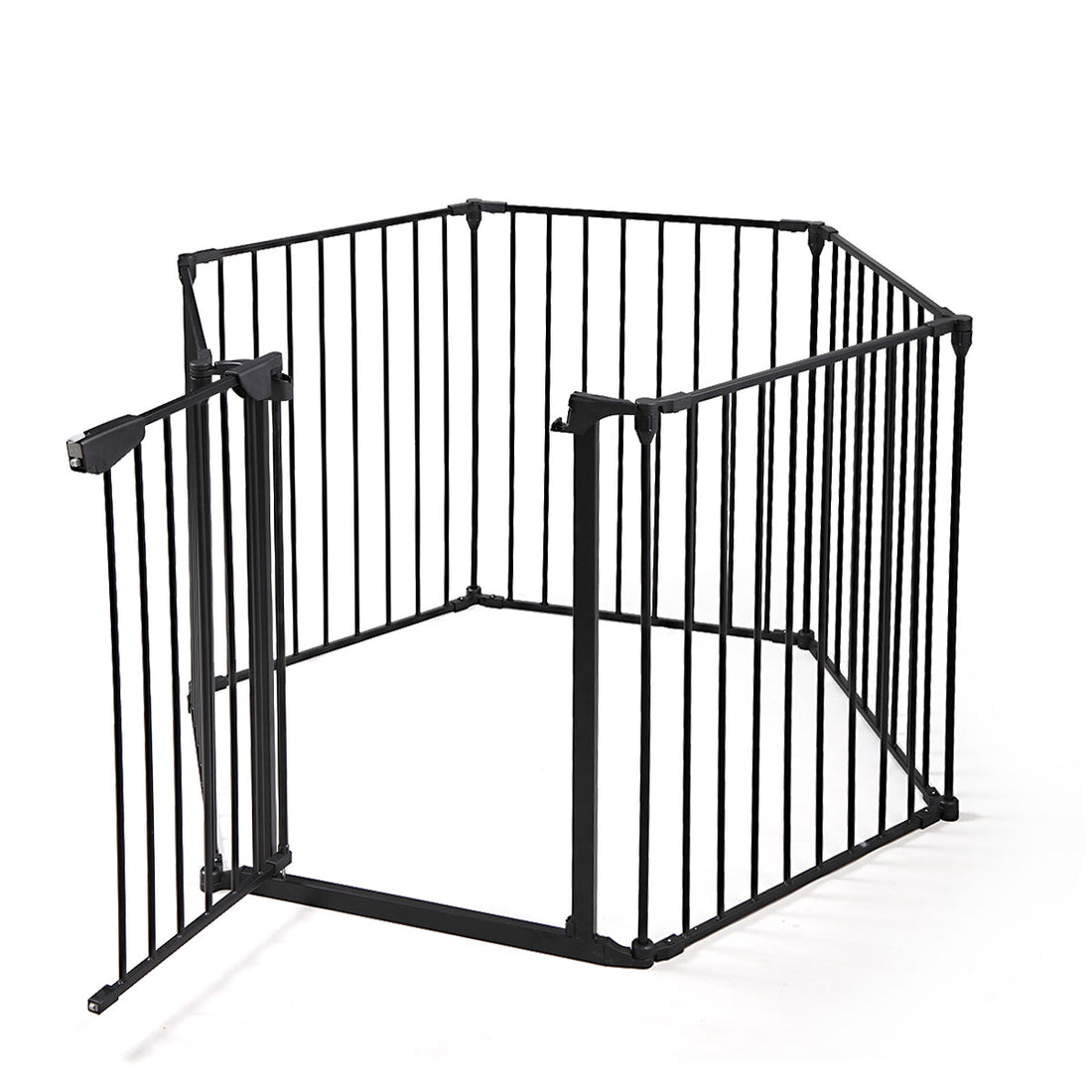 146" Extra Wide Baby Gate, 6 Panel Baby Pet Playpen, Fireplace Safety Fence, Foldable Barrier Gate, Black Black Metal