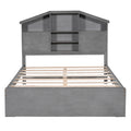 Full Size Wood Platform Bed With House Shaped Storage Headboard And 2 Drawers, Gray Box Spring Not Required Full Gray Wood Bedroom Solid Wood Mdf