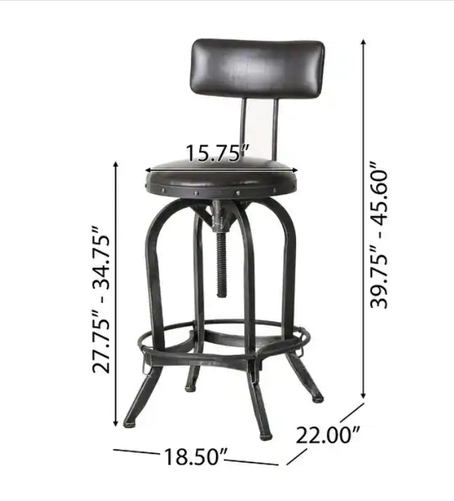 Upholstered Adjustable Height Swivel Barstool Brown Pu