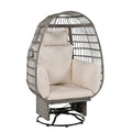 Outdoor Swivel Chair With Cushions, Rattan Egg Patio Chair With Rocking Function For Balcony, Poolside And Garden Grey Wicker Beige Cushion Beige Grey Wicker