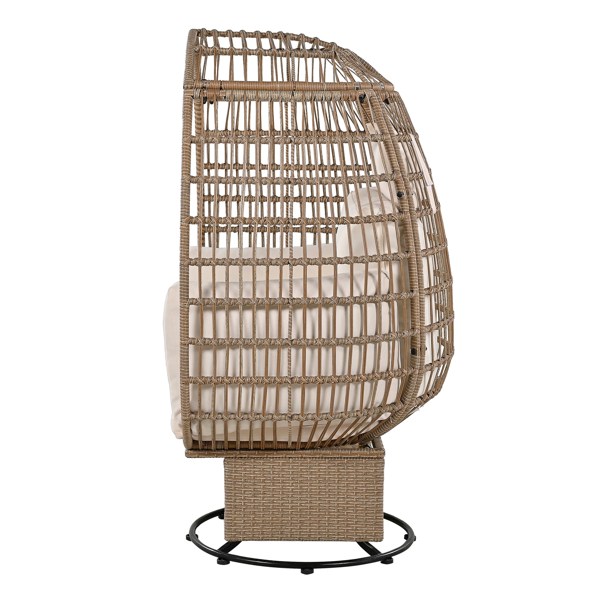 Outdoor Swivel Chair with Cushions, Rattan Egg natural+beige-wicker