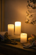 Set Of 3 White Led Candles With Remote Timer, L:D3X6