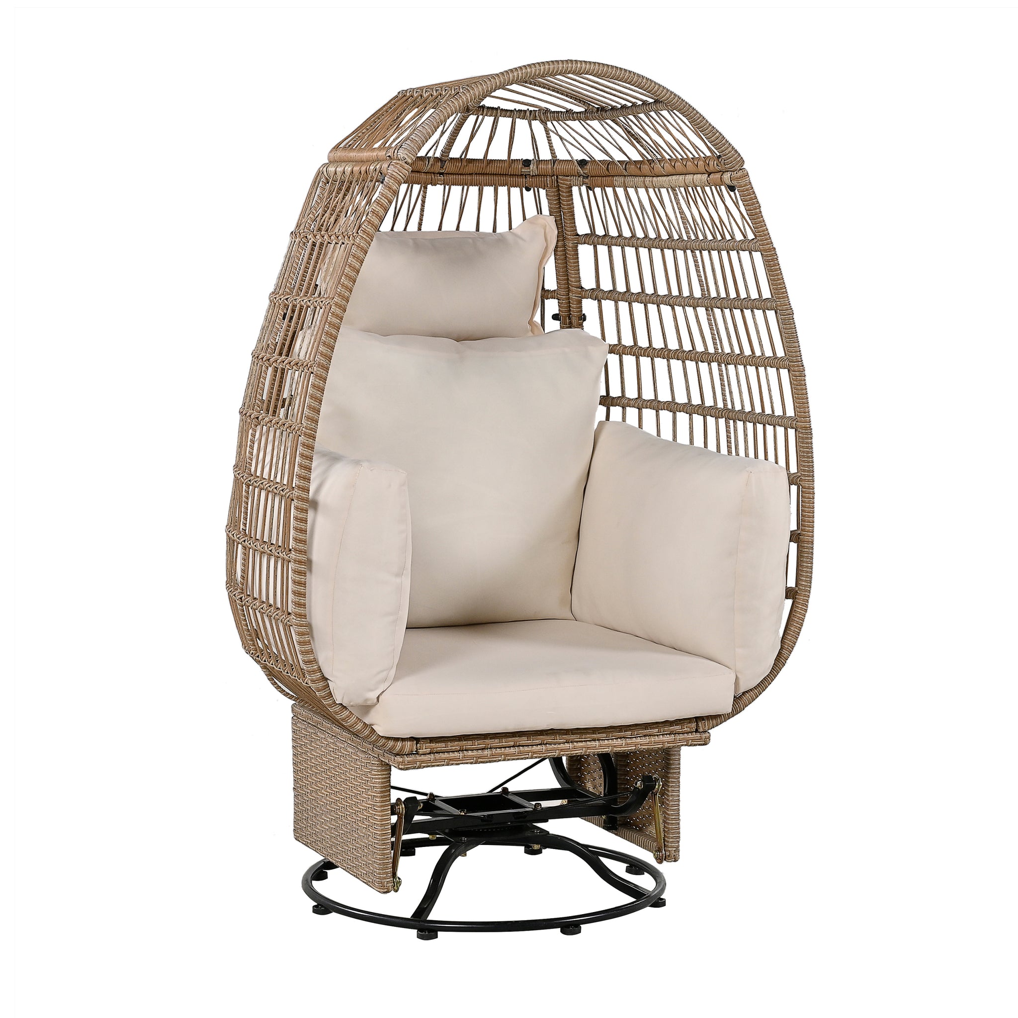 Outdoor Swivel Chair with Cushions, Rattan Egg natural+beige-wicker