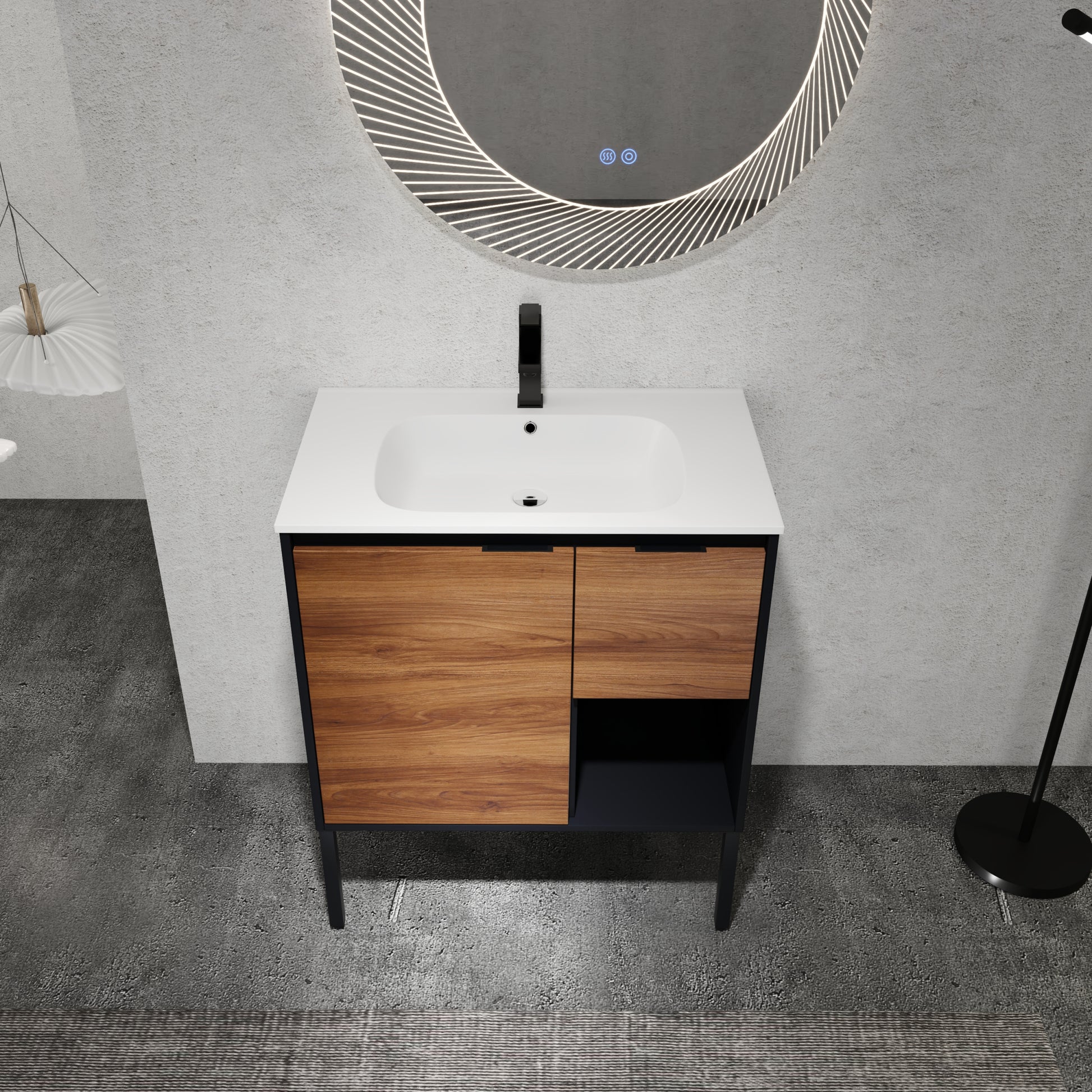 30 Inch Freestanding Bathroom Vanity With Gel Sink, Soft Closing Door And 2 3 Soft Closing Drawers 1 Brown Ebony 1 Bathroom Freestanding Modern Plywood