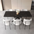 Scalable Dining Table Table Set For 6 8 Person For Dining Room,Curved Backrest Round Upholstered Soft Padded Armless Dining Chairs And Very Large Dining Room Table Kitchen Table Chair Set Black White Mdf Metal