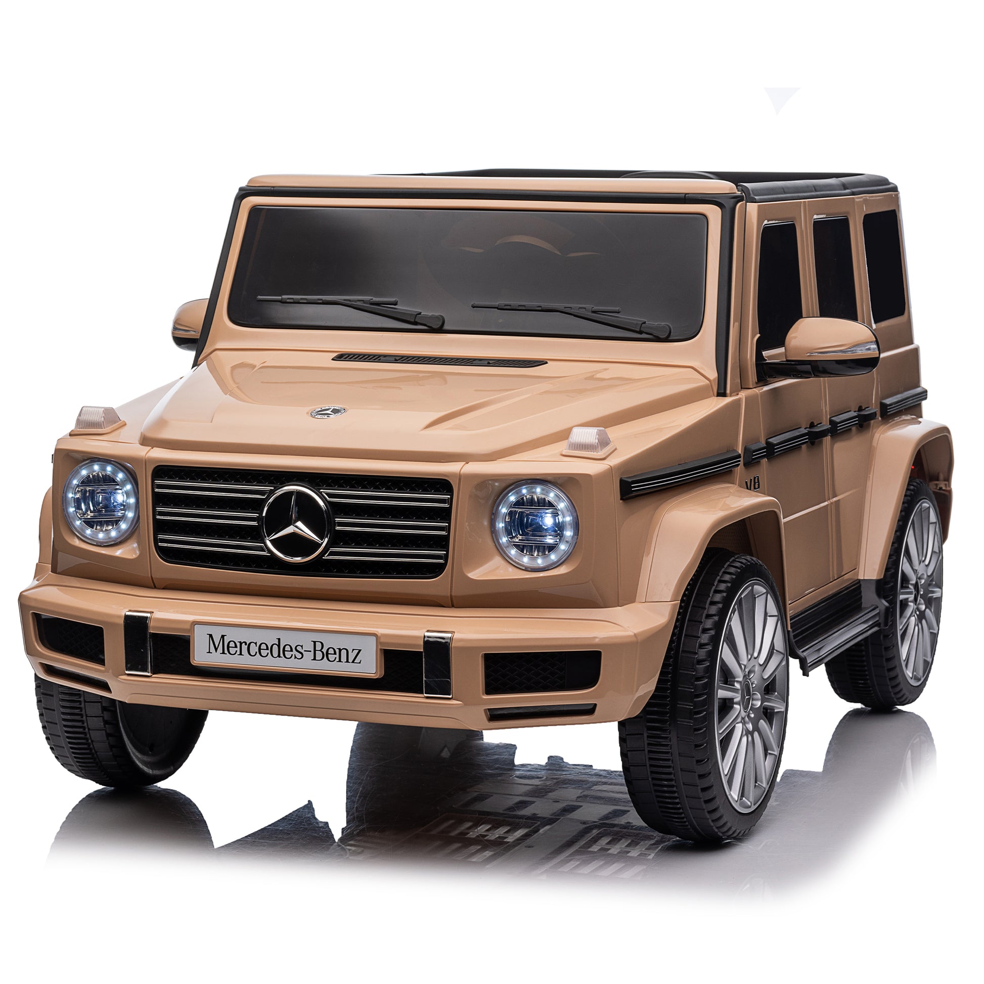 Licensed Mercedes Benz G500,24V Kids Ride On Toy 2.4G W Parents Remote Control,Electric Car For Kids,Three Speed Adjustable,Power Display, Usb,Mp3 ,Bluetooth,Led Light,Three Point Safety Belt Yellow Plastic