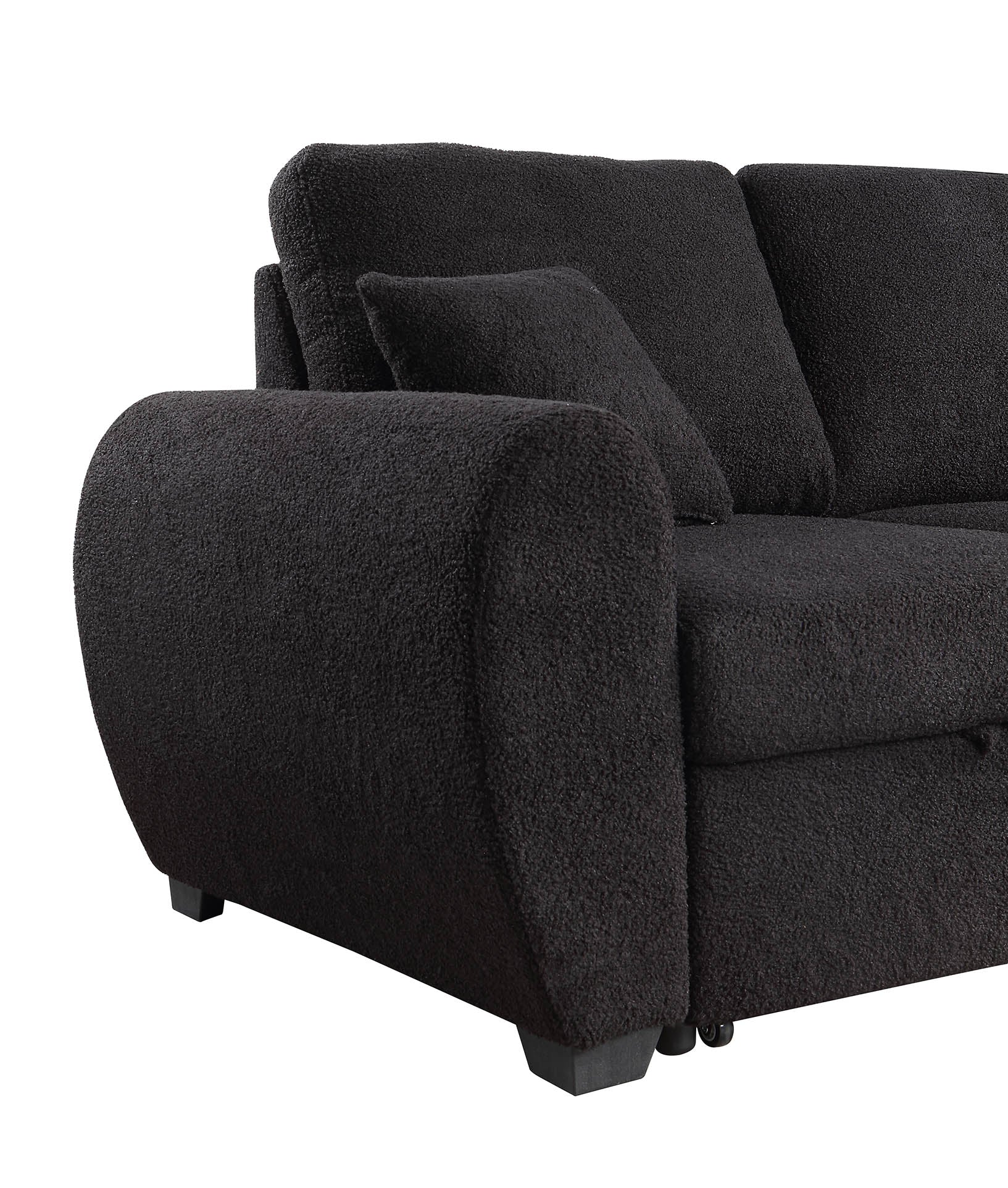 Veronica 95" Black Teddy Fleece Reversible Sleeper Sectional Sofa With Storage Chaise Black Teddy