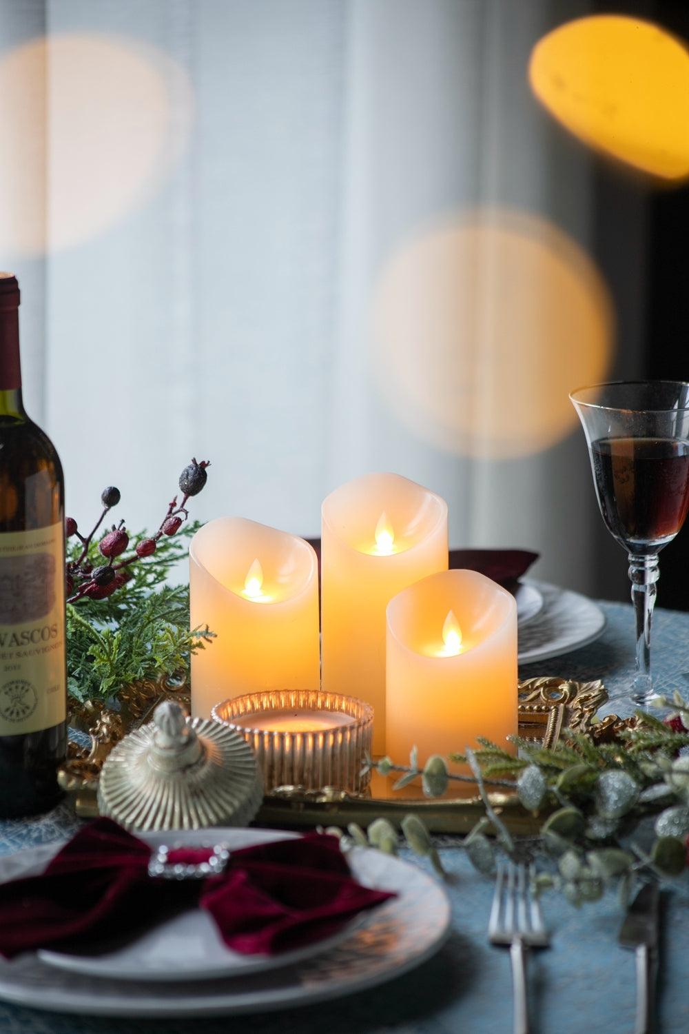 Set Of 3 Flickering Ivory Led Candles With Remote Timer, L:D3X6" M:D3X5" S:D3X4" Ivory Classic Plastic