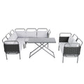 5 Piece Modern Patio Sectional Sofa Set Outdoor Woven Rope Furniture Set With Glass Table And Cushions, Black Gray Yes Sectional Grey Black Weather Resistant Frame Water Resistant Cushion Garden & Outdoor Modern Sectional Seating Groups Foam Woven Rope
