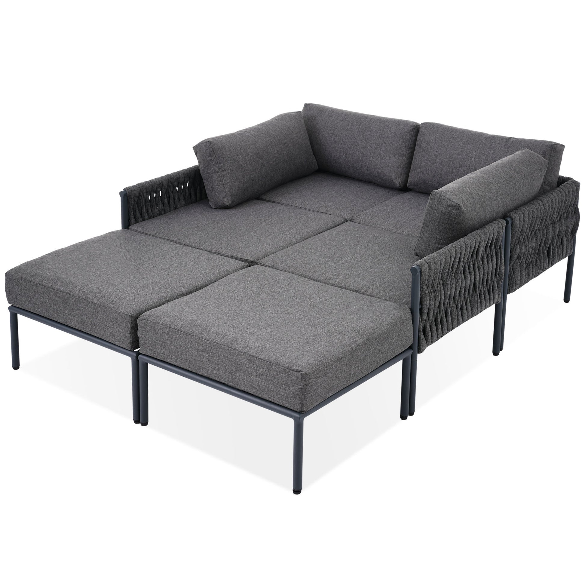 6 Pieces Aluminum Patio Furniture Set, Modern Metal Outdoor Conversation Set Sectional Sofa With Removable Olefin Extra Thick Cushions 5.9" Cushion, Grey Yes Complete Patio Set Gray Seats 6 Weather Resistant Frame Garden & Outdoor
