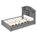 Full Size Wood Platform Bed With House Shaped Storage Headboard And 2 Drawers, Gray Box Spring Not Required Full Gray Wood Bedroom Solid Wood Mdf
