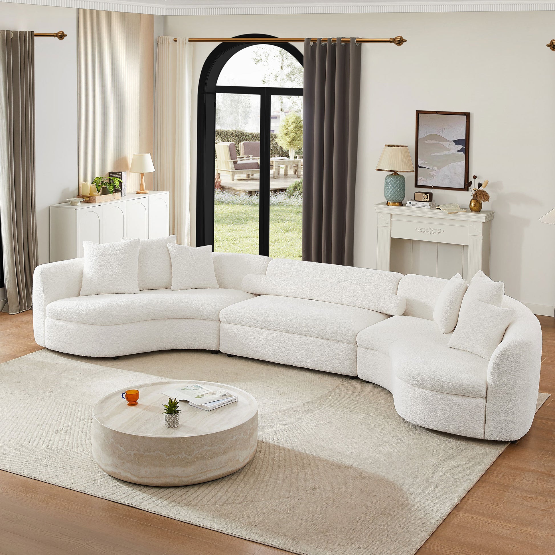 Oversized Modern 3 Pieces Upholstered Sofa Ultimate Comfort 6 8 Seater Couches For Living Room, Office White White Boucle 6 Seat