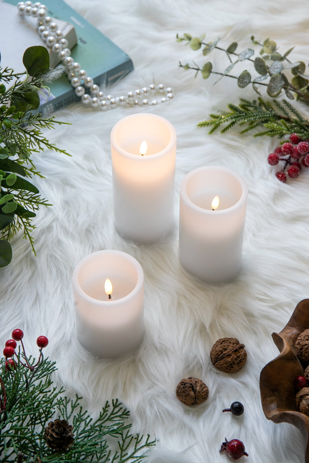 Set Of 3 White Led Candles With Remote Timer, L:D3X6" M:D3X5" S:D3X4" White Classic Plastic