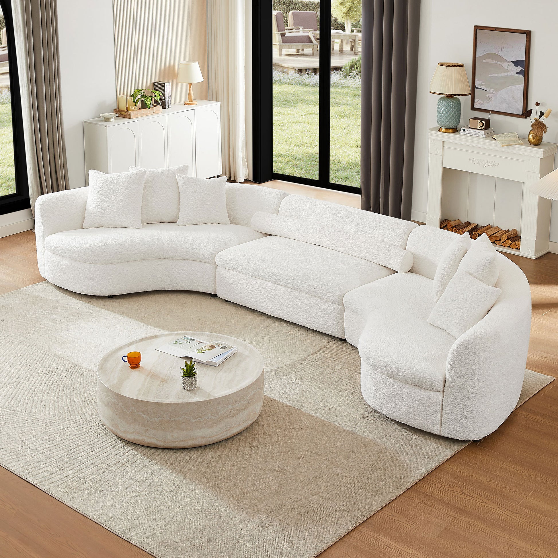 Oversized Modern 3 Pieces Upholstered Sofa Ultimate Comfort 6 8 Seater Couches For Living Room, Office White White Boucle 6 Seat