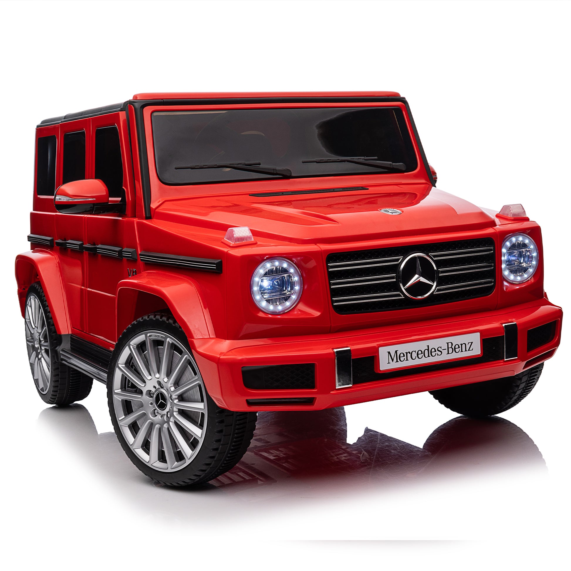 Licensed Mercedes Benz G500,24V Kids Ride On Toy 2.4G W Parents Remote Control,Electric Car For Kids,Three Speed Adjustable,Power Display, Usb,Mp3 ,Bluetooth,Led Light,Three Point Safety Belt Red Plastic