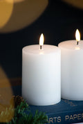 Set Of 2 White Led Candles With Wick And Remote Control Timer, 3X4