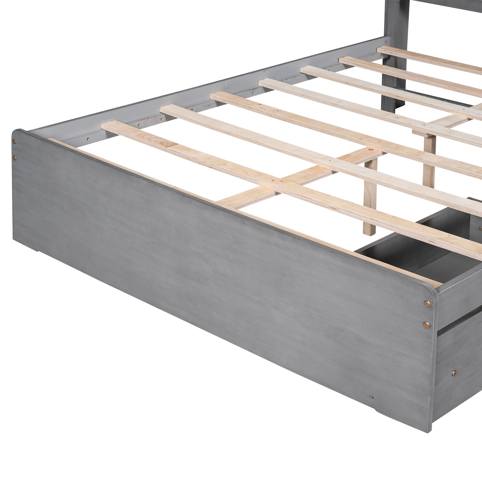 Full Size Wood Platform Bed With House Shaped Storage Headboard And 2 Drawers, Gray Box Spring Not Required Full Gray Wood Bedroom Solid Wood Mdf