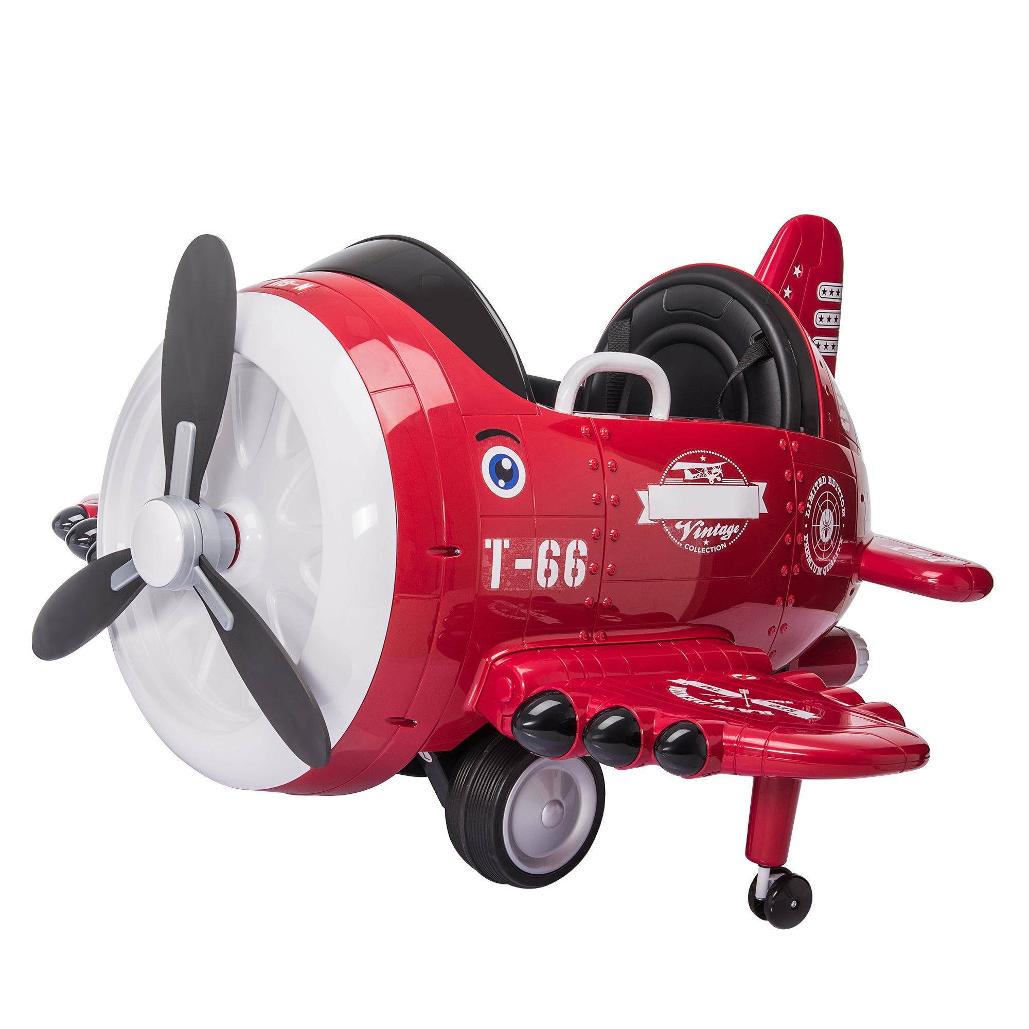 12V Electric Kids Ride On Toy Plane With Usb, Fm, Wind Driven Propeller, 360 Degree Rotating By 2 Joysticks, Remote Control For Kids 3 To 6, Red Red Polypropylene