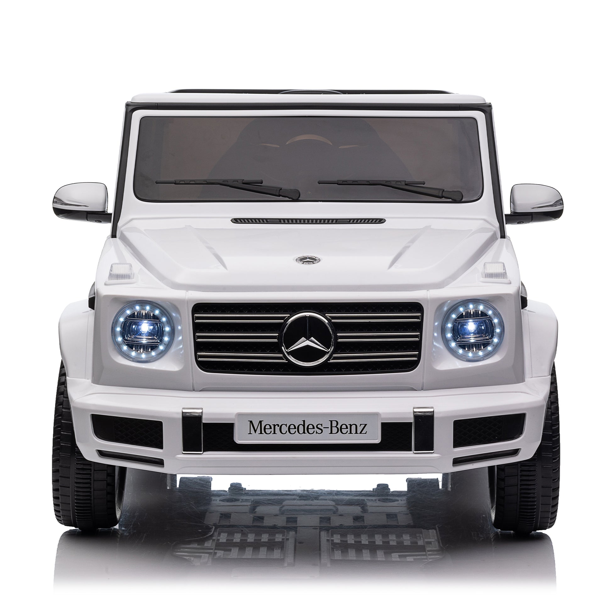 Licensed Mercedes Benz G500,24V Kids Ride On Toy 2.4G W Parents Remote Control,Electric Car For Kids,Three Speed Adjustable,Power Display, Usb,Mp3 ,Bluetooth,Led Light,Three Point Safety Belt White Plastic