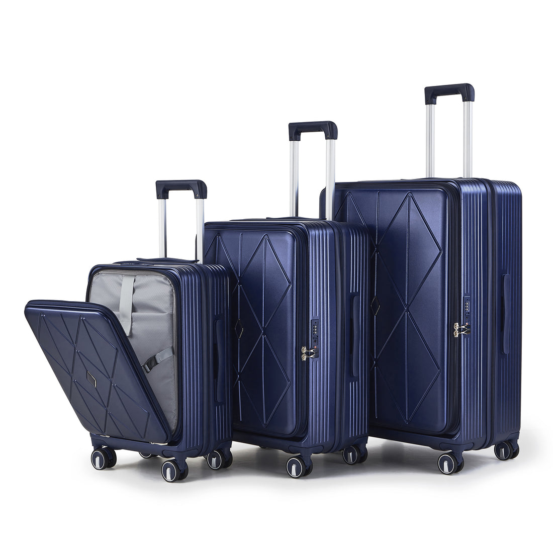 Luggage Sets 3 Piece 20 24 28 , Expandable Carry On Luggage With Tsa Lock Airline Approved, 100% Pc Hard Shell And Lightweight Suitcase With Front Pocket And Spinner Wheels Navy Blue Pc