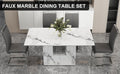 A Simple Dining Table. A Dining Table With A White Marble Pattern. 6 Pu Synthetic Leather High Backrest Cushioned Side Chairs With C Shaped Silver Metal Legs. Dt Sq 16090 Whc 1162 White Mdf