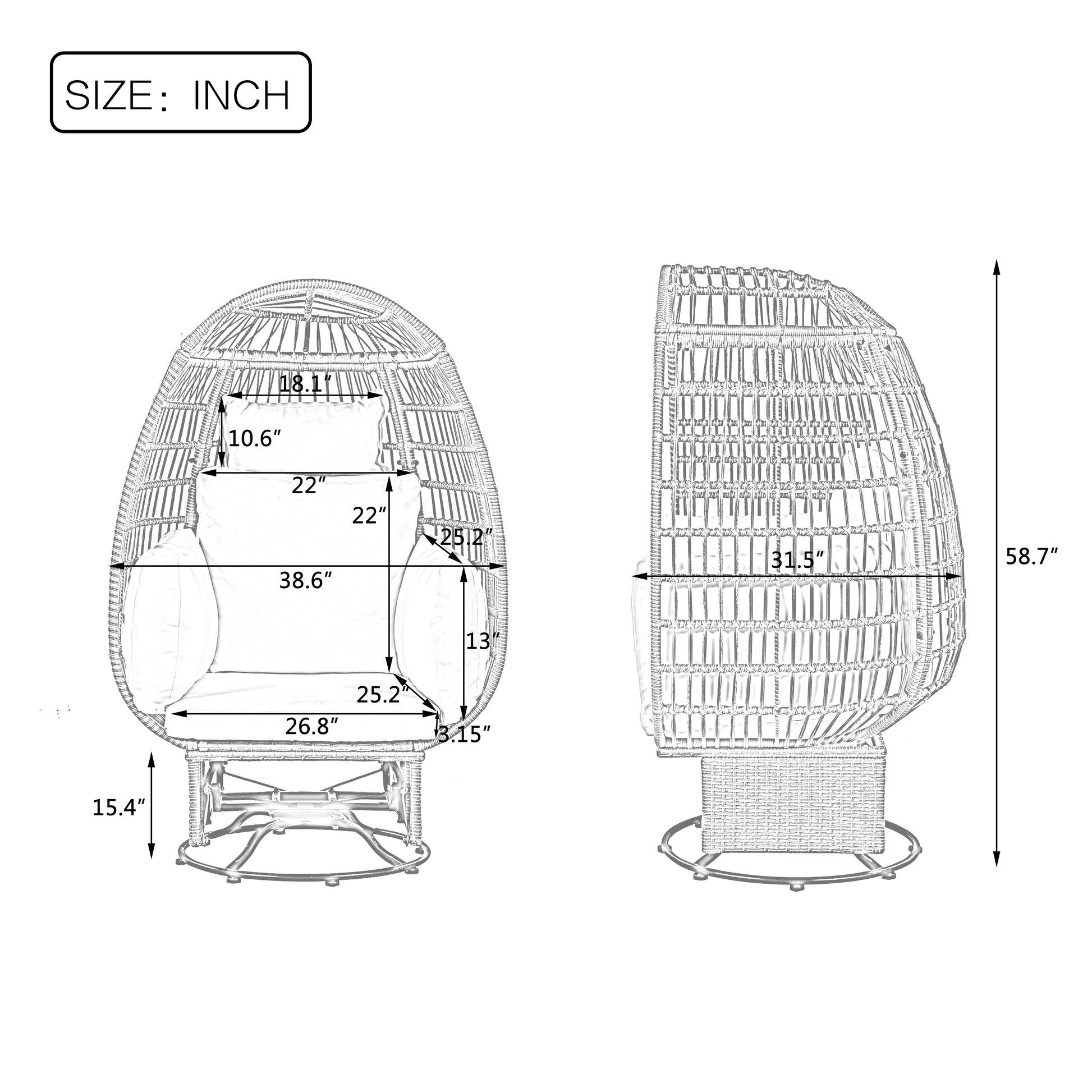 Outdoor Swivel Chair With Cushions, Rattan Egg Patio Chair With Rocking Function For Balcony, Poolside And Garden Grey Wicker Beige Cushion Beige Grey Wicker