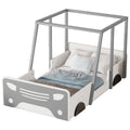 Twin Size Car Shaped Bed With Roof,Wooden Twin Floor Bed With Wheels And Door Design,Montessori Inspired Bedroom,Grey Twin Grey American Design Pine