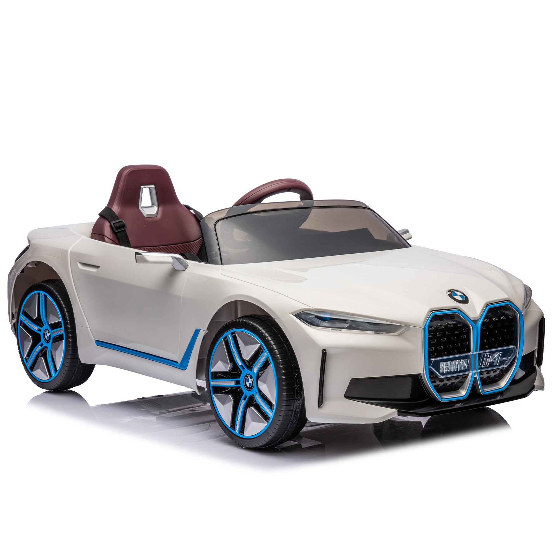 Licensed Bmw I4,12V Kids Ride On Car 2.4G W Parents Remote Control,Electric Car For Kids,Three Speed Adjustable,Power Display, Usb,Mp3 ,Bluetooth,Led Light,Two Point Safety Belt,Story White Plastic Indoor & Outdoor Use