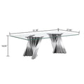 Tempered Glass Top Coffee Table With Silver Mirror Finish Stainless Steel Base Silver Tempered Glass