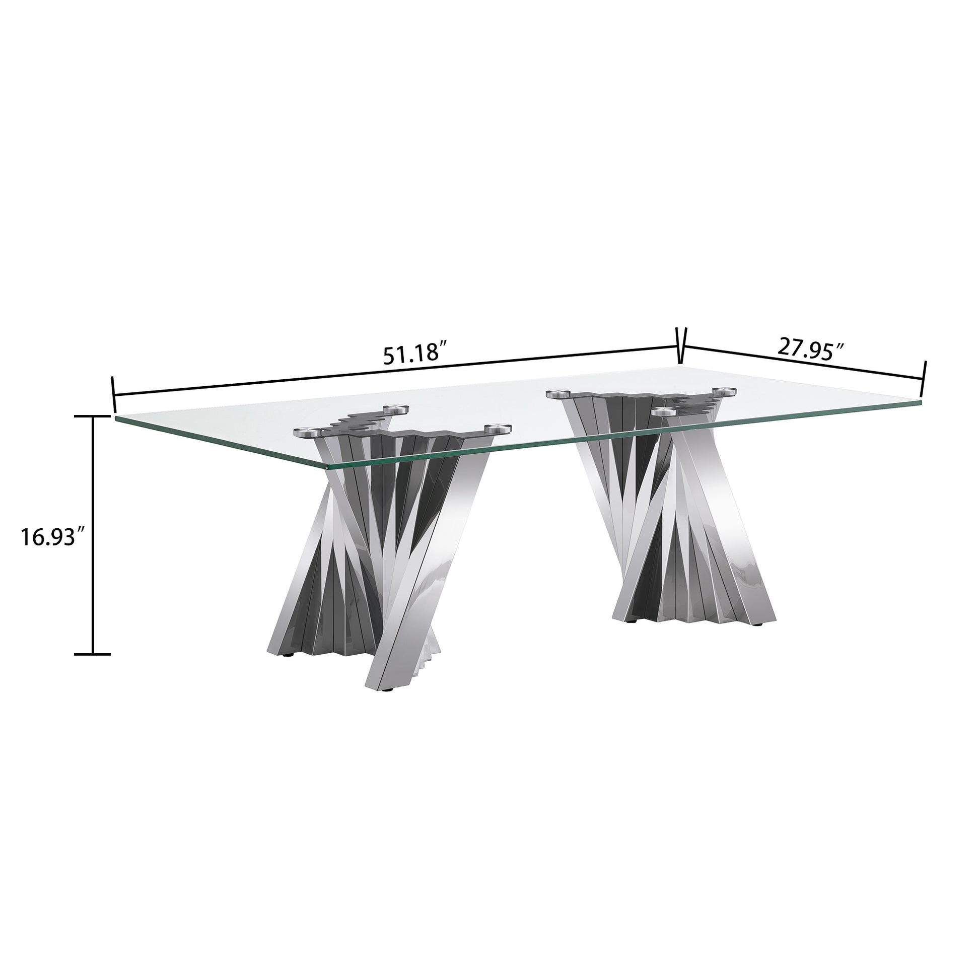 Tempered Glass Top Coffee Table With Silver Mirror Finish Stainless Steel Base Silver Tempered Glass