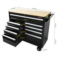 9 Drawers Multifunctional Tool Cart With Wheels And Wooden Top Black Steel