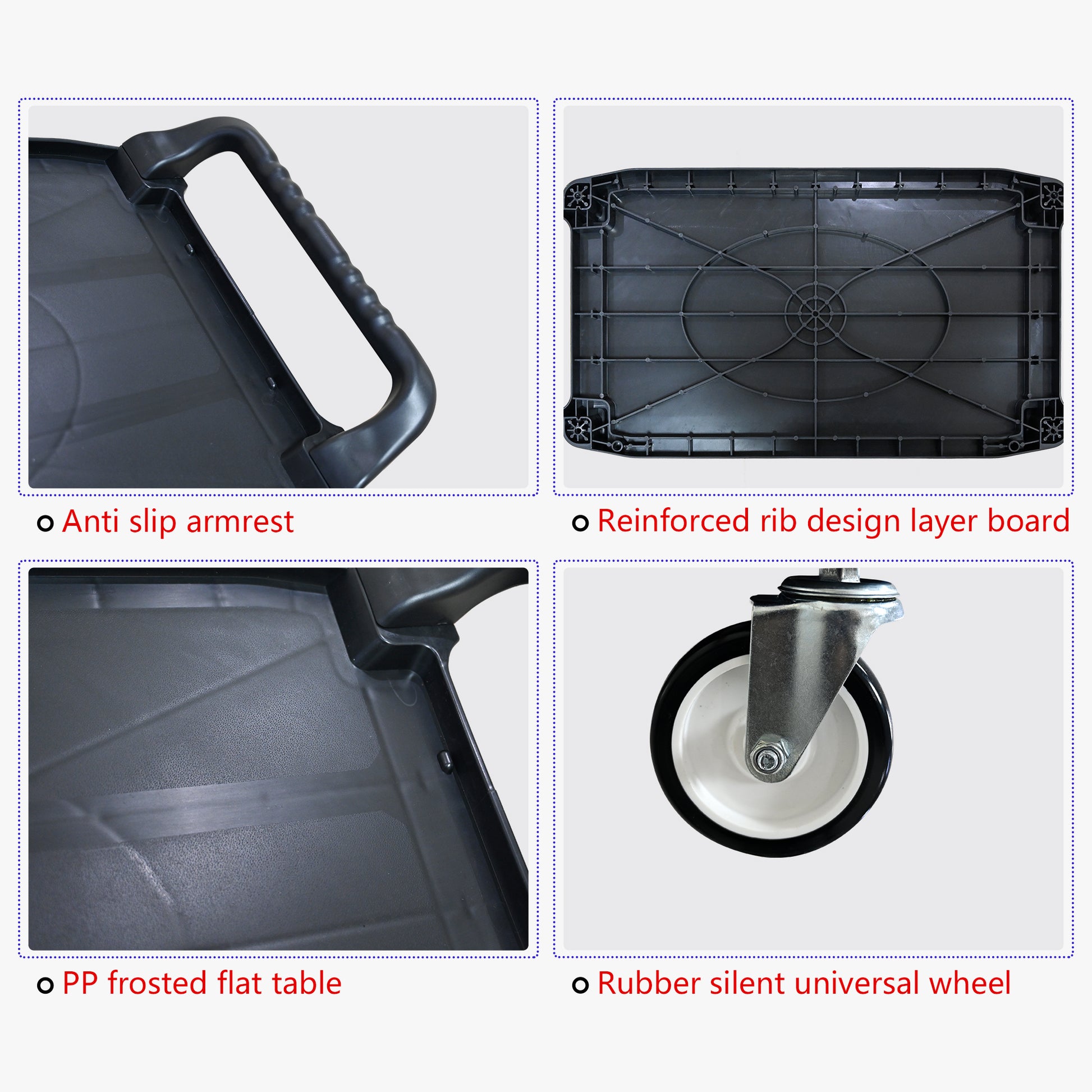 Three layer thickened plastic mobile tool cart