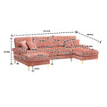 United Modern Large Chenille Fabric U Shape Sectional Sofa Pink Chenille