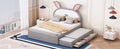 Full Size Upholstered Platform Bed With Trundle And 3 Drawers, Rabbit Shaped Headboard With Embedded Led Lights, Gray Gray Velvet