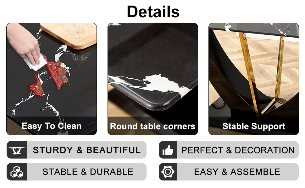 Modern Minimalist And Luxurious Black Imitation Marble Texture Dining Table Rectangular Office Desk.Game Desk .Desk.For Dining Room, Living Room, Terrace, Kitchen F 907 Black Mdf Glass