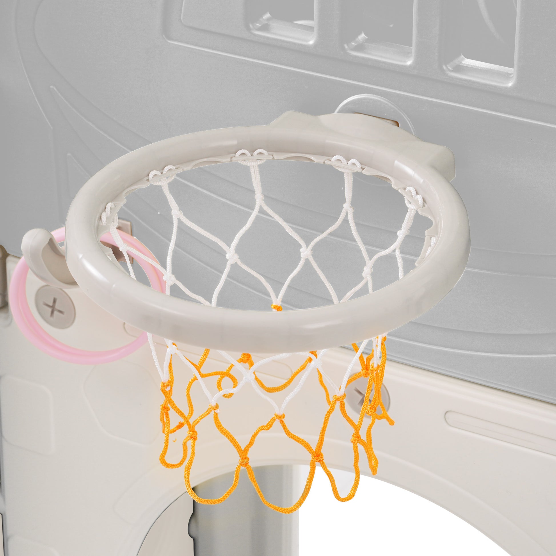 Kids Slide Playset Structure 7 In 1, Freestanding Space Set With Slide, Arch Tunnel, Ring Toss And Basketball Hoop,Double Slides For Toddlers, Kids Climbers Playground Grey White Hdpe