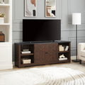 Modern Farmhouse Tv Media Stand, Large Barn Inspired Home Entertainment Console, For Tv Up To 80'', With Open Shelves And Closed Cabinets, Espresso And Black, 70