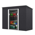 4.2 X 9.1 Ft Outdoor Storage Shed, Metal Tool Shed With Lockable Doors Vents, Utility Garden Shed For Patio Lawn Backyard, Dark Gray Dark Gray Metal