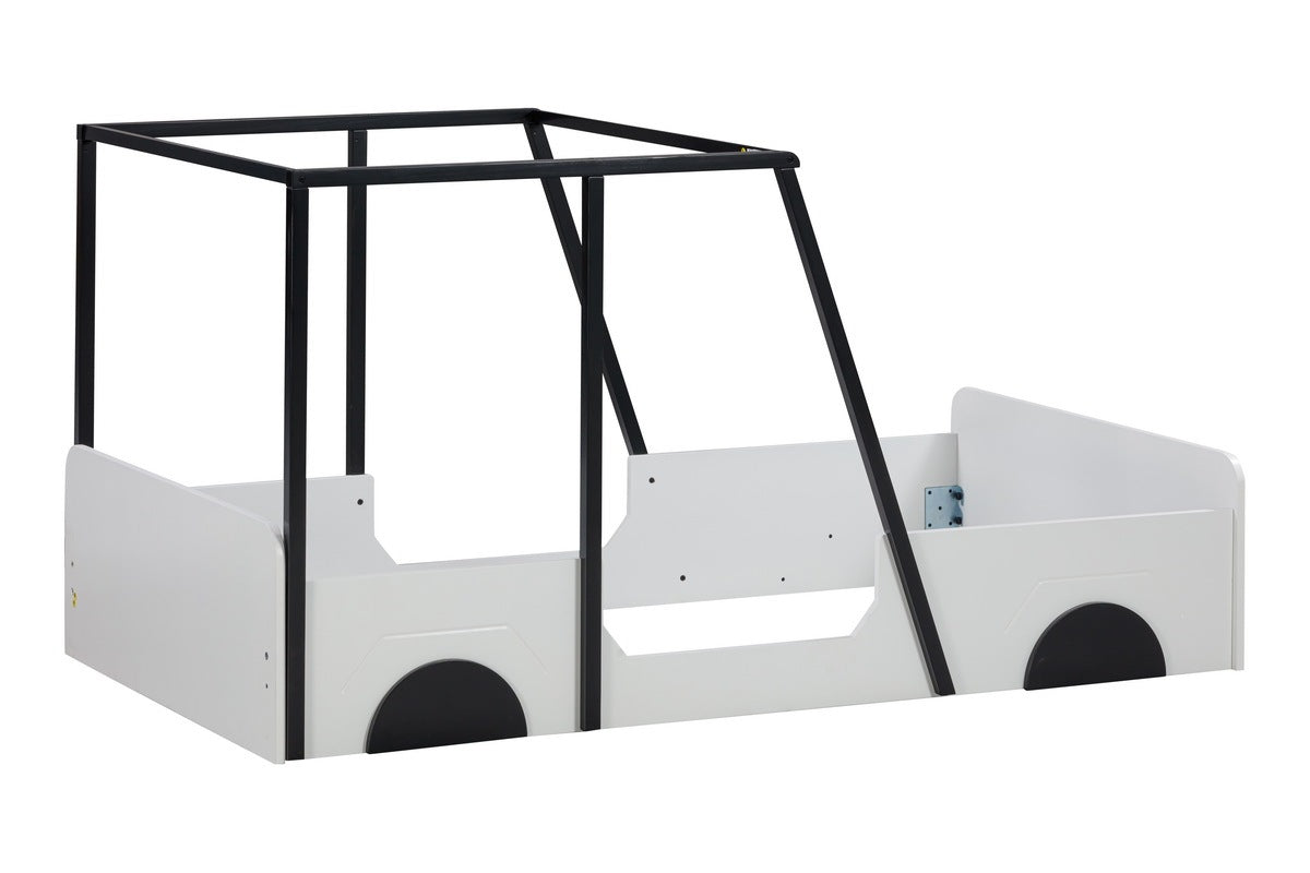 Twin Size Car Shaped Bed With Roof,Wooden Twin Floor Bed With Wheels And Door Design,Montessori Inspired Bedroom,Black Twin Black American Design Pine