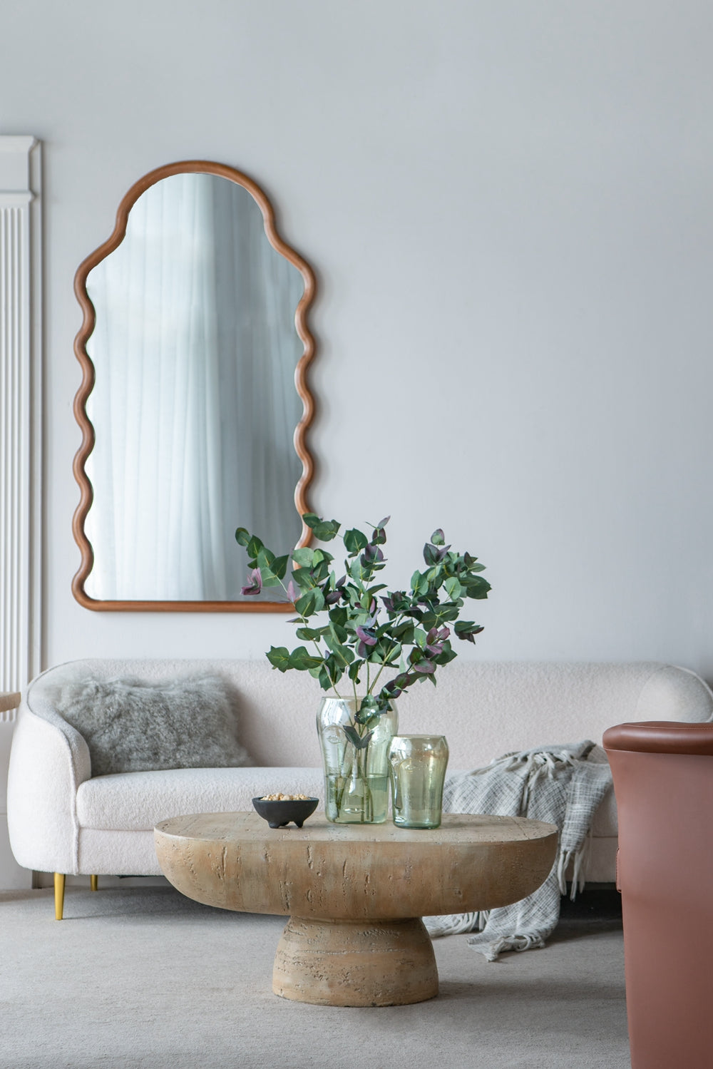 36X24X15" Cream Oval Coffee Table Cream Primary Living Space Contemporary,Industrial,Minimalist,Modern,Ultra Modern Magnesium Oxide