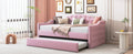 Twin Size Tufted Upholstered Daybed With Trundle ,Velvet Sofabed With Usb&Type C Charging Ports,No Box Spring Needed, Pink Pink Velvet