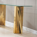 Tempered Glass Top Console Table With Gold Mirror Finish Stainless Steel Base Gold Tempered Glass