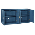 Modern Functional Large Storage Space Sideboard With Wooden Triangular Handles And Adjustable Shelves For Living Room And Dining Room Navy Blue Navy Blue Mdf