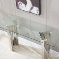 Tempered Glass Top Console Table With Silver Mirror Finish Stainless Steel Base Silver Tempered Glass