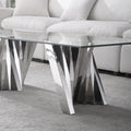 Tempered Glass Top Coffee Table With Silver Mirror Finish Stainless Steel Base Silver Tempered Glass