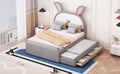 Full Size Upholstered Platform Bed With Trundle And 3 Drawers, Rabbit Shaped Headboard With Embedded Led Lights, Gray Gray Velvet