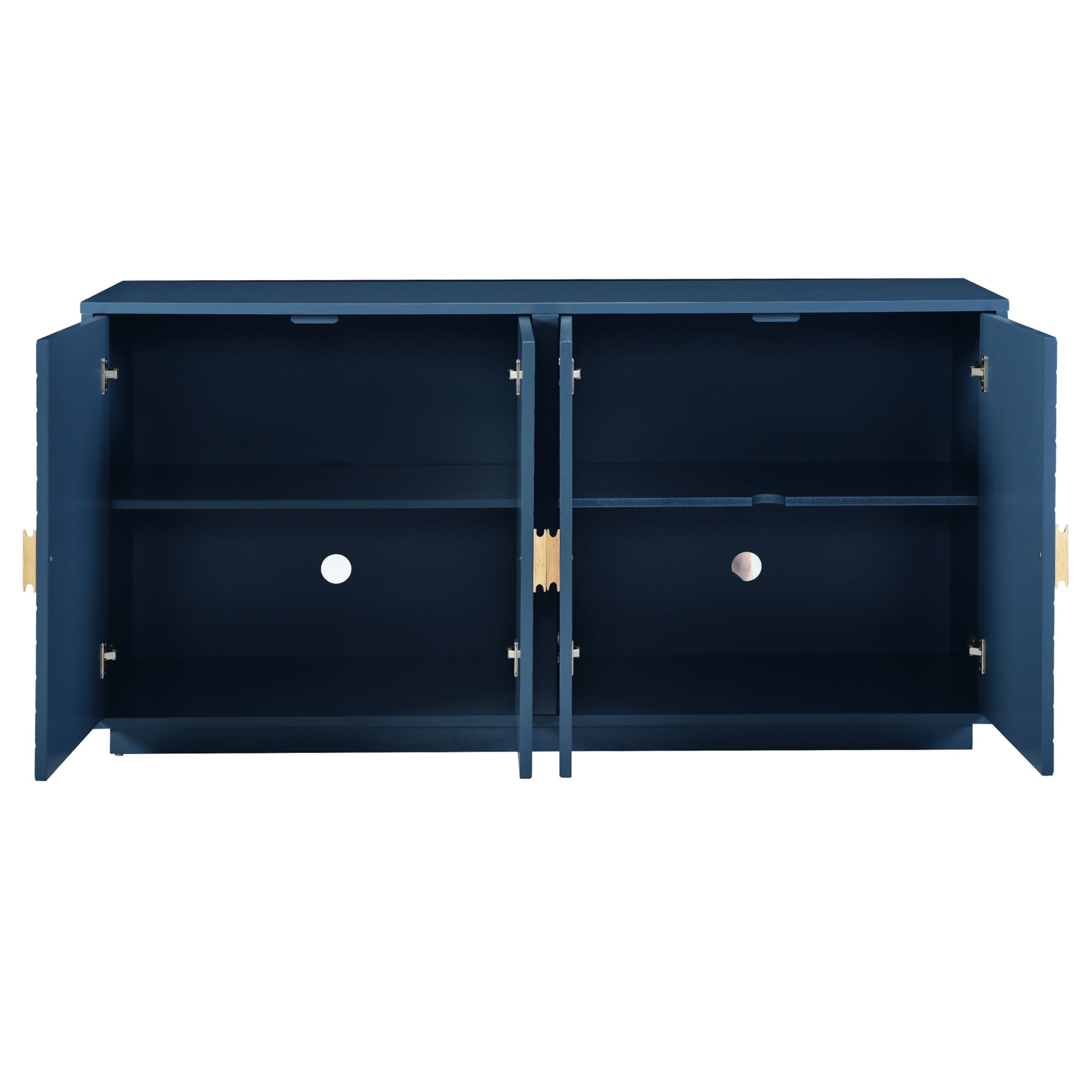 Modern Functional Large Storage Space Sideboard With Wooden Triangular Handles And Adjustable Shelves For Living Room And Dining Room Navy Blue Navy Blue Mdf