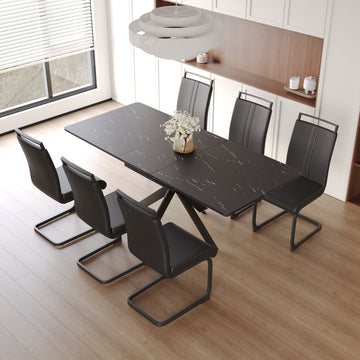 Extendable Dining Table Table Set For 6 8 Person For Dining Room,C Shaped Tube Soft Padded Armless Dining Chairs And Very Large Dining Room Table Kitchen Table Chair Set With Metal Legs Black Mdf Metal