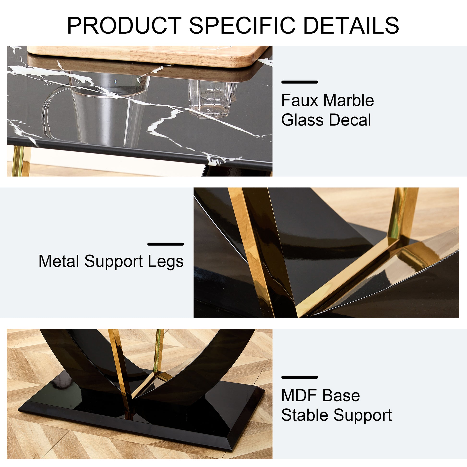 Modern Minimalist And Luxurious Black Imitation Marble Texture Dining Table Rectangular Office Desk.Game Desk .Desk.For Dining Room, Living Room, Terrace, Kitchen F 907 Black Mdf Glass