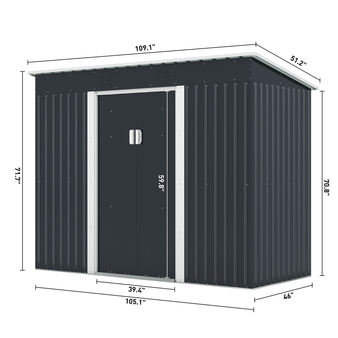 4.2 X 9.1 Ft Outdoor Storage Shed, Metal Tool Shed With Lockable Doors Vents, Utility Garden Shed For Patio Lawn Backyard, Dark Gray Dark Gray Metal